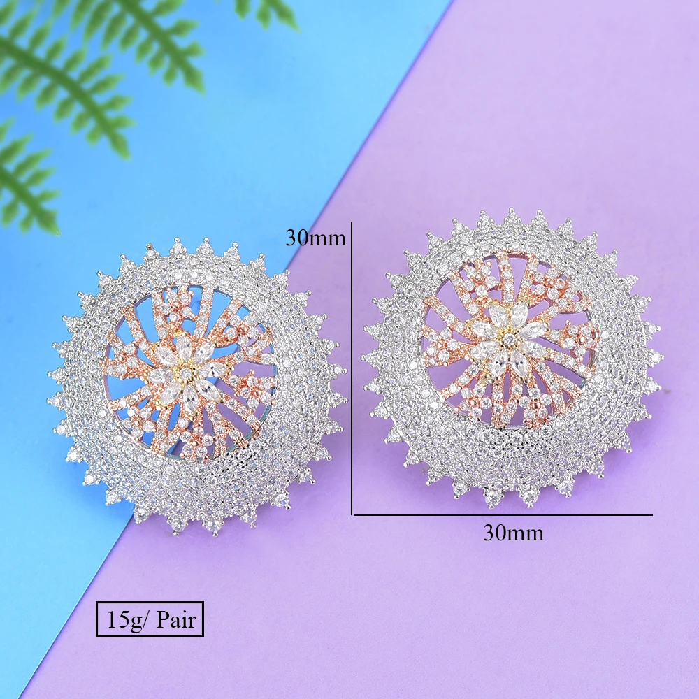 

High Quality Trendy Stunning Round Stud Earrings Fashion Jewelry Girl Earing Bijoux Bridal Wedding Engagement Jewelry wholesale