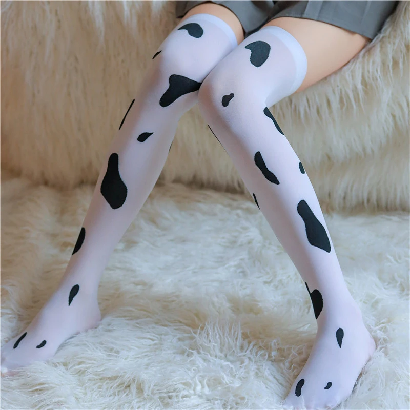 

Сексуальное женское нижнее белье с узором белой коровы Длинные носки-трубы молочно-белые пятна высокий вырез выше колена сексуальные милые...