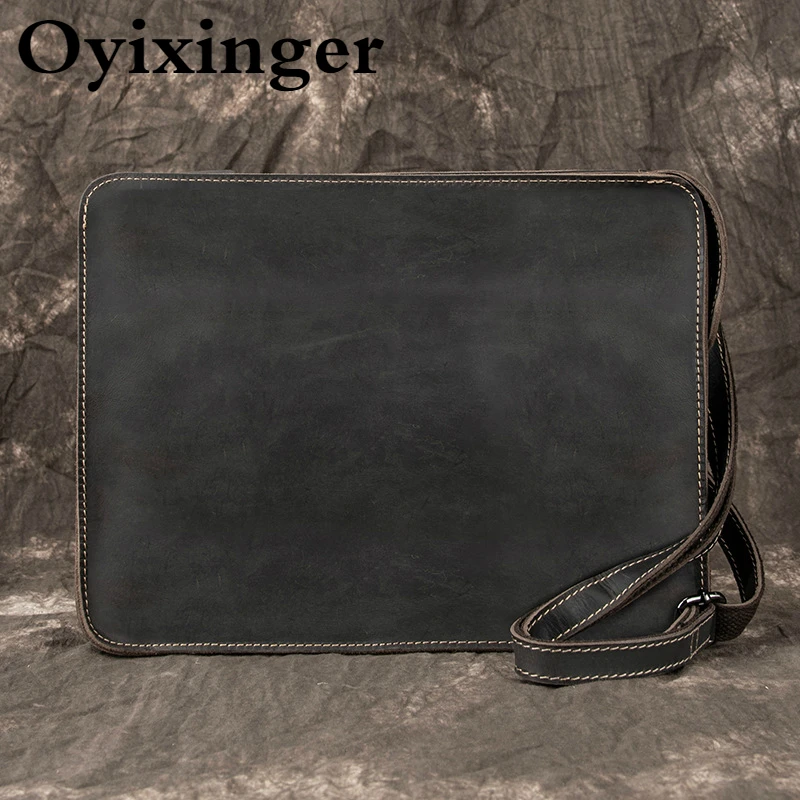 

OYIXINGER Genuine Leather Laptop Briefcase Top Quality Crazy Horse Shoulder Bags For 13Inch Laptop Retro Business Handbag Male