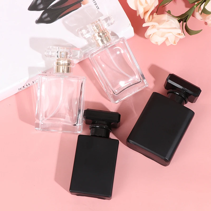 

30ml Colorful Square Thick Glass Refillable Perfume Bottle Acrylic Cover Screw Top Sprayer Pump Perfume Bottles Empty Container