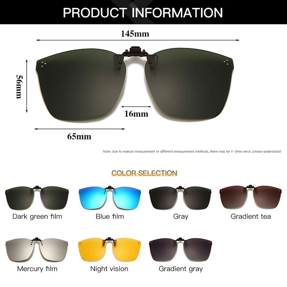 

Polarized Lens Clip On Sunglasses Men Driving Glasses Vintage Flip Up Sun Glasses Yellow Night Vision Lunette De Soleil Homme