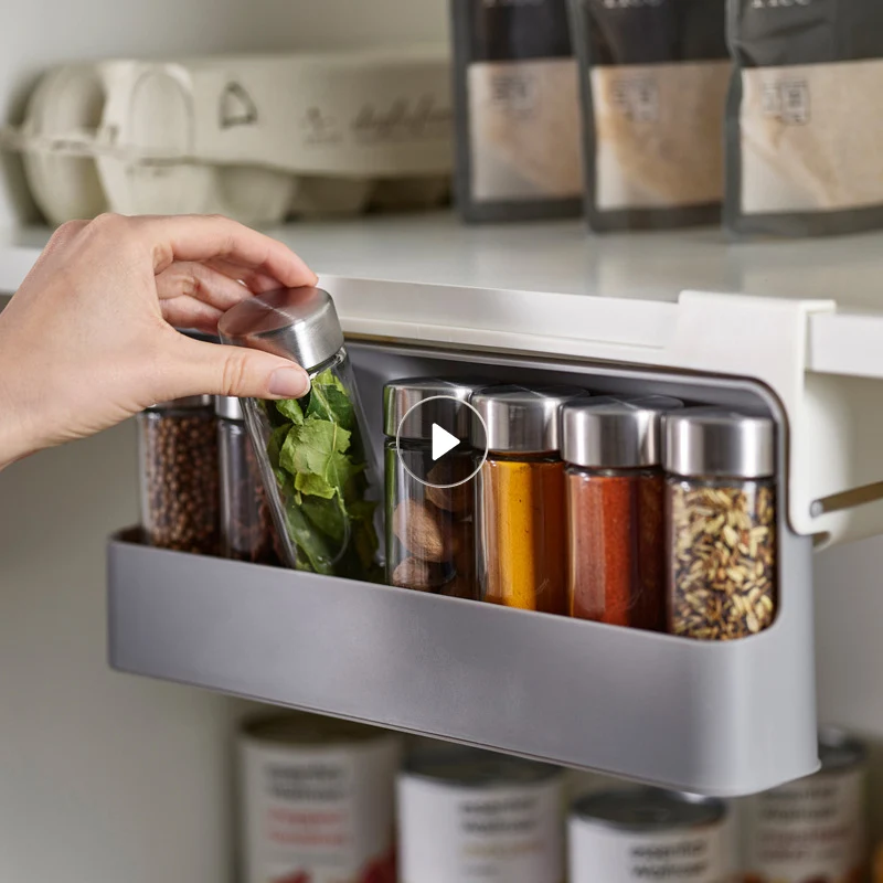 

1pc Kitchen Holder Seasoning Bottle Rack Under-Shelf Spice Organizer Household Bathroom Self-Adhesive Under Desk Storage Box