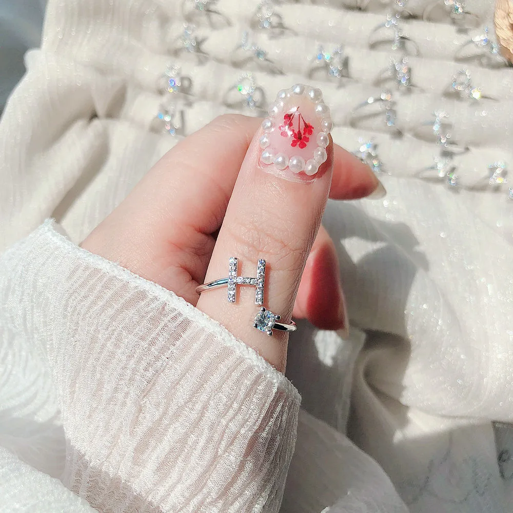 Мода, 26 букв, серебряное кольцо для женщин, стразы открытые, кольца на палец, Женское Обручальное кольцо, ювелирные изделия, вечерние, подарок