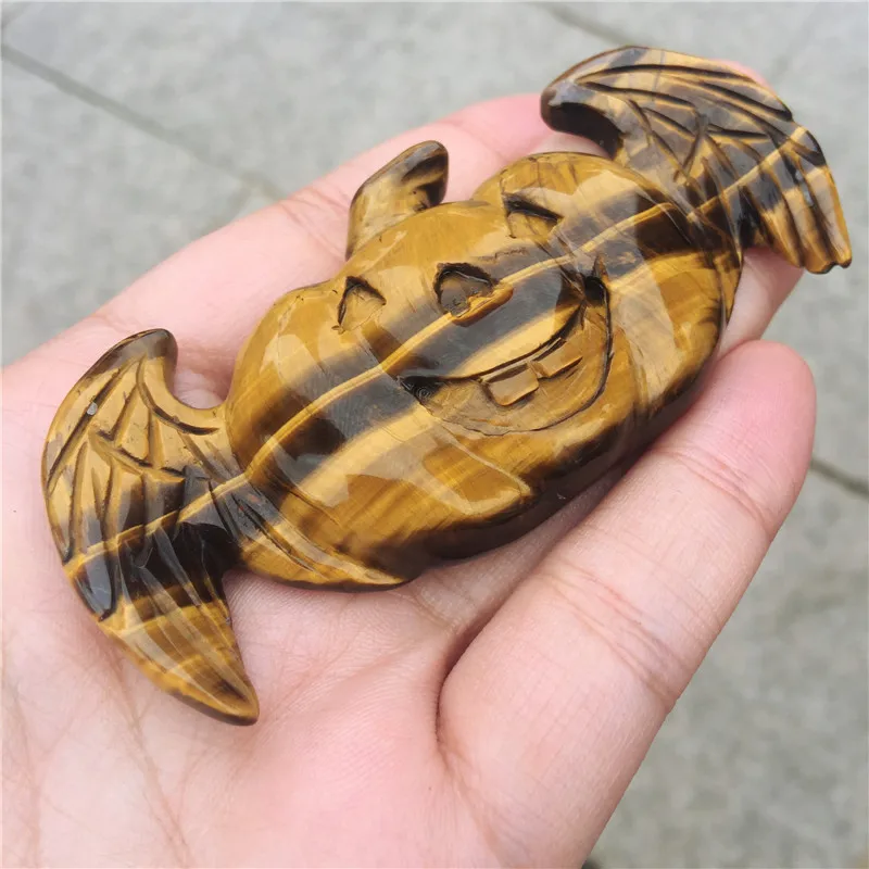 Натуральный желтый тигровый глаз крылья ангела тыква чистая ручная резьба