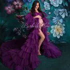 Новейшие Великолепные фиолетовые длинные платья из тюля в несколько рядов для беременных женщин без бретелек Длинные оборки Одежда для беременных невесты