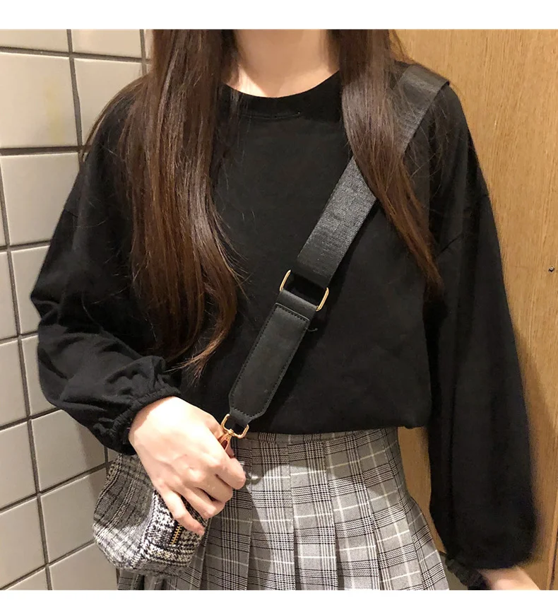 

Хлопковая футболка для женщин 2021 весенне-осенняя футболка с длинными рукавами в Корейском стиле, уличная одежда одноцветное женский Harajuku размера плюс для девочек топы PD021