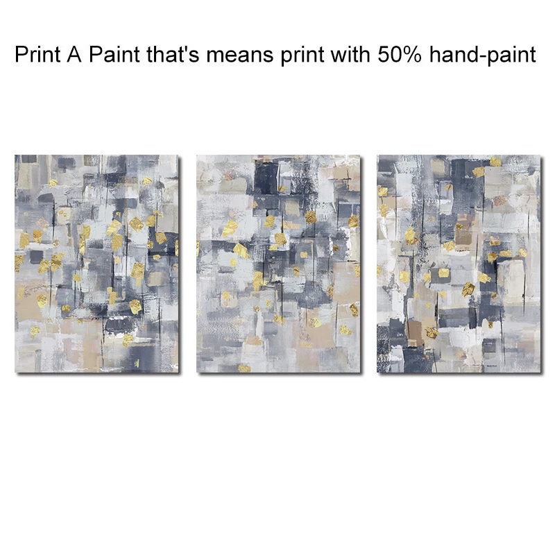 

Modern Abstract Oil Painting on Canvas Handpainted Blue and Gray Golden Foil Pictures Wall Art for Living Room Home Decoration