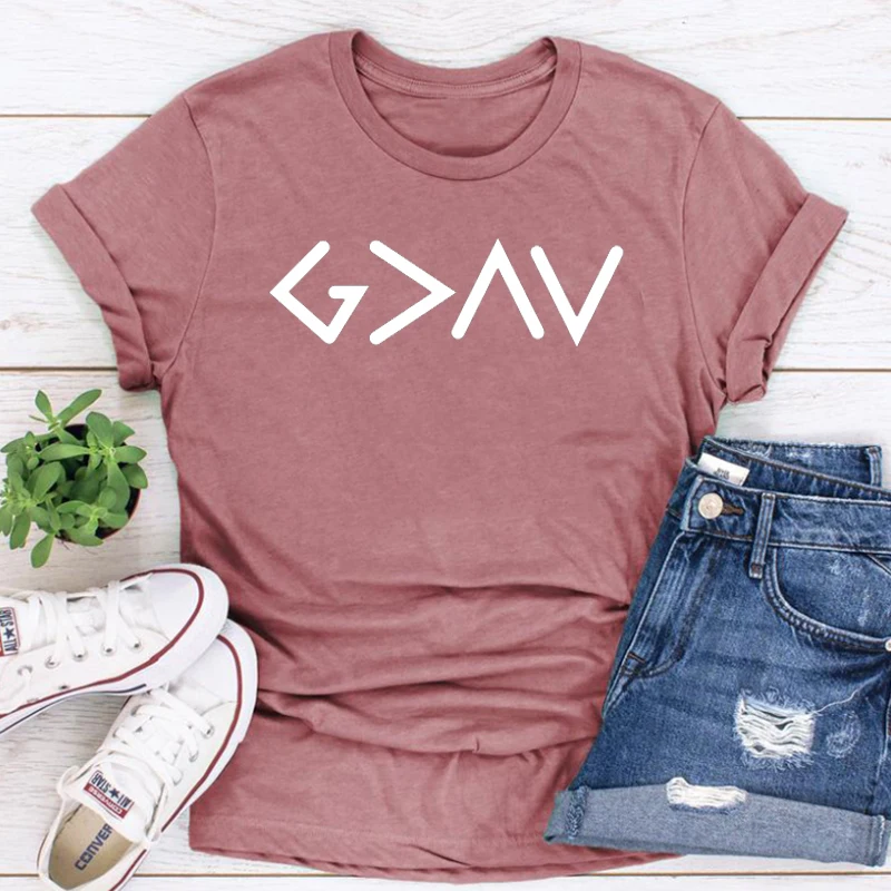 God Is Greater Than The Ups and Downs Christian Shirts Jesus Tee Vintage Christianit Clothes Womens Clothing Prayer Tees L