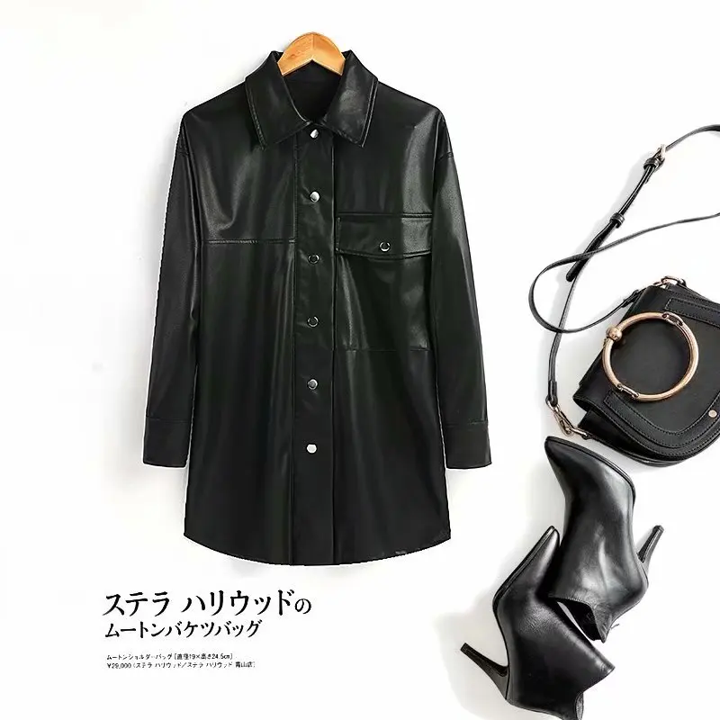 

Spring Autumn PU Women Leather Jacket Thin Shirt Coat 2020 Fashion Streetwear Black Female Jacket Esthetic Gothic Vintage Outfit