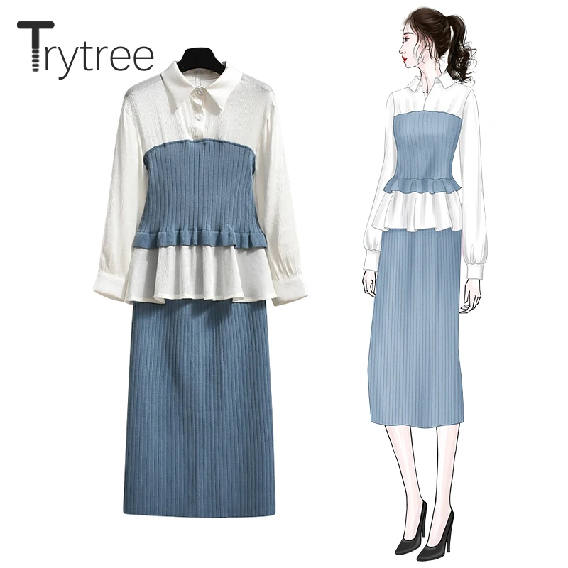 Trytree 2019 осенне зимний комплект из двух предметов Повседневный отложной воротник