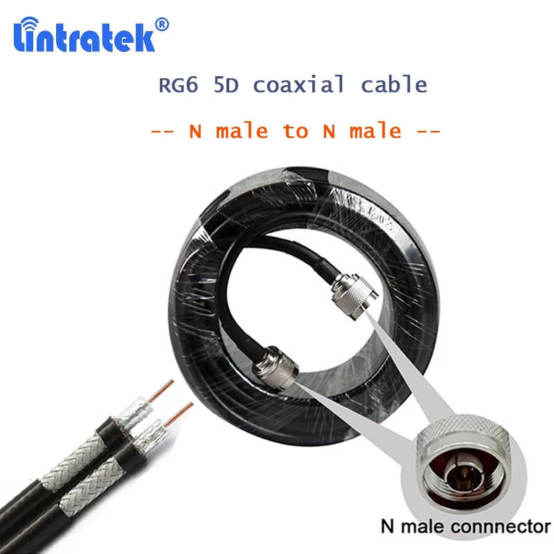 Lintratek 10m 12m 15m 20m 30 meters RG6 5D Coaxial Cable 50ohm N Male To N Male For 2G 3G 4G Signal Booster Repeater Amplifier