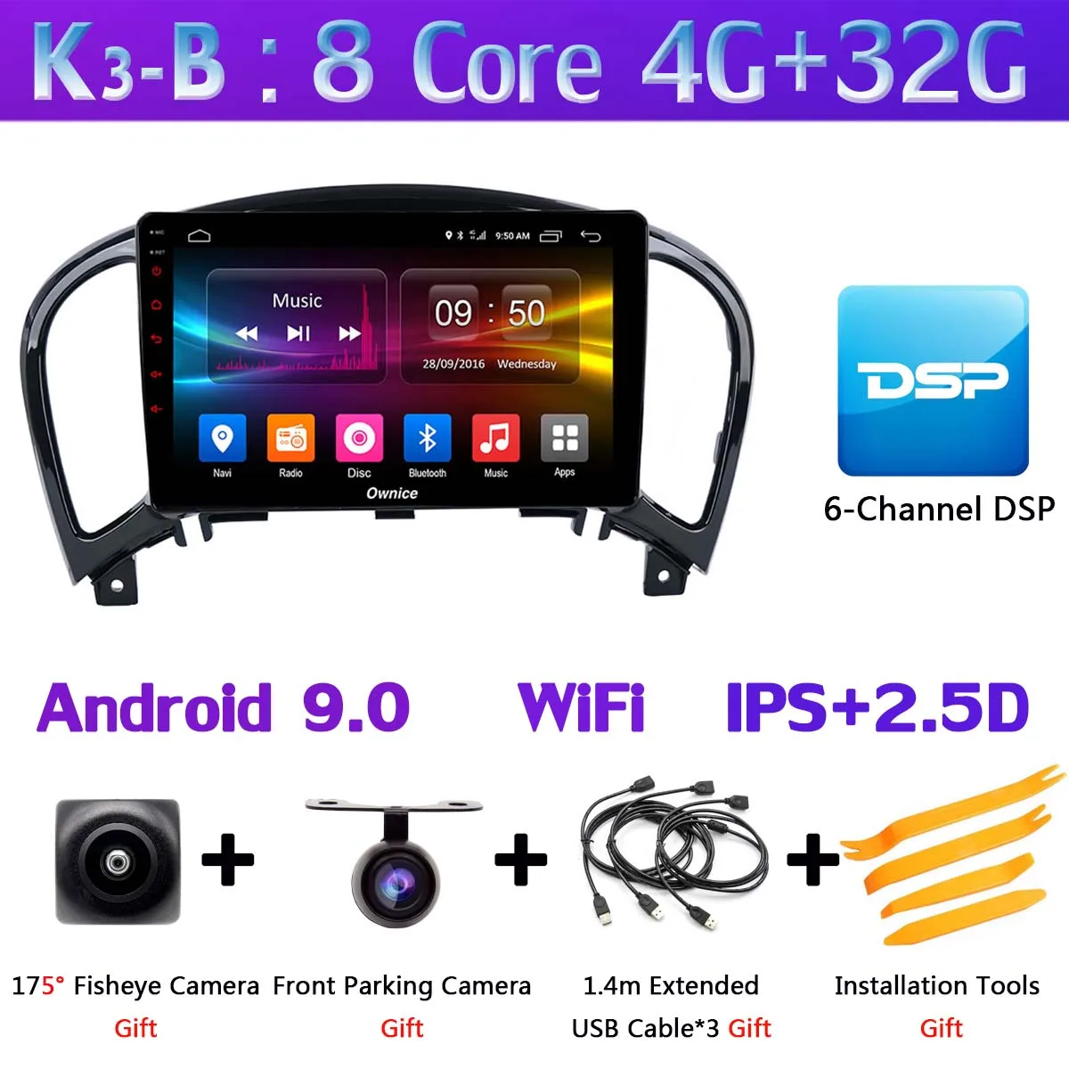 K3-B 360 ° панорамный Android 9,0 4G+ 64G gps радио CarPlay SPDIF DSP Автомобильный мультимедийный плеер для Nissan Juke YF15 Infiniti esq 2010 - Цвет: K3-B