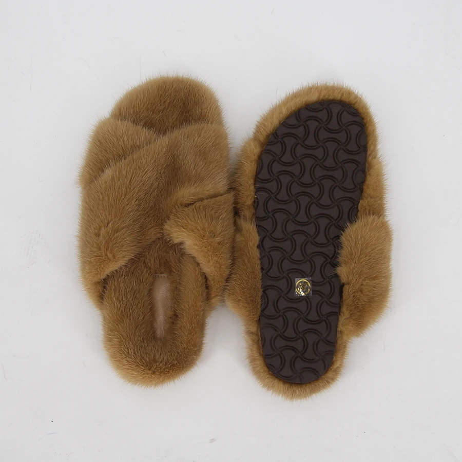 Новое поступление Розовые Тапочки из натурального меха норки Женская обувь