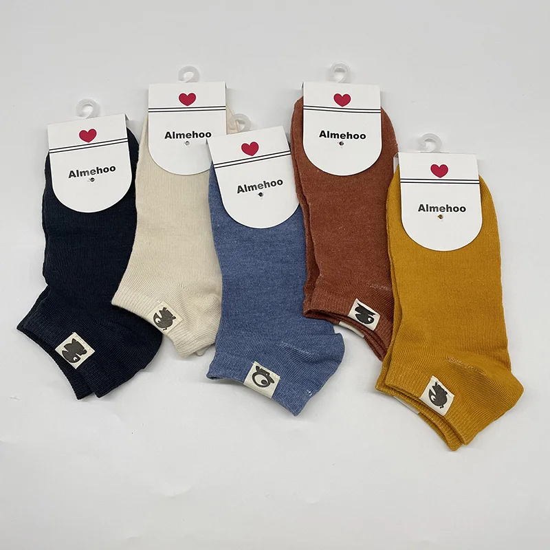 

5 Pairs Cotton Summer Short Men Socks Cartoon Cloth Label Breathable Asakuchi Ankle Socks For Women Designer Skarpety Damskie