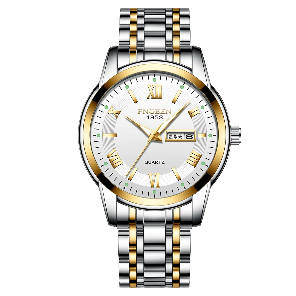 Фото Роскошные мужские часы с календарем и датой деловые кварцевые водонепроницаемые
