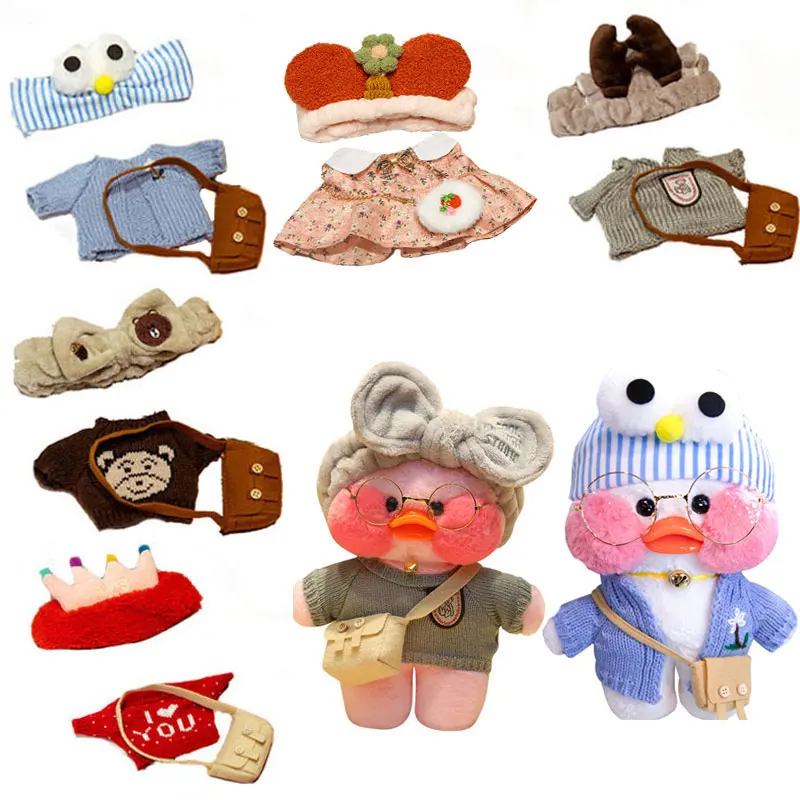 

30 см игрушечная утка лалафан, набор одежды, плюшевые игрушки, мультяшная одежда для утки, 30 см резинка для волос, набивные куклы, аксессуары