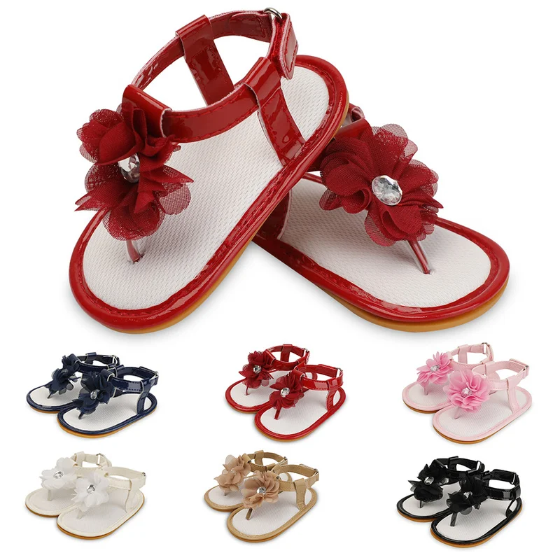 

Summer Sandals Baby Girl Shoes Toddler Infant PU Rubber Soft Sole RIband Flower Park Crawl First Walkers Cute Shoes