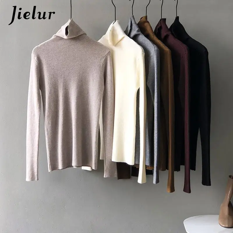 Вязаные женские водолазки Jielur 2021 свитера пуловеры осенне-зимние Базовые Женские
