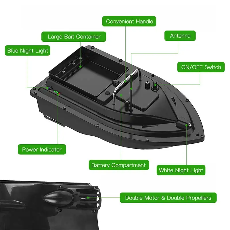 

GPS Large Bait Bin RC Fishing Nest Boat 2.4G 500M 6h battery life 2KG Load 3h Endurance Remote Control Automatic Bait Hook Boat