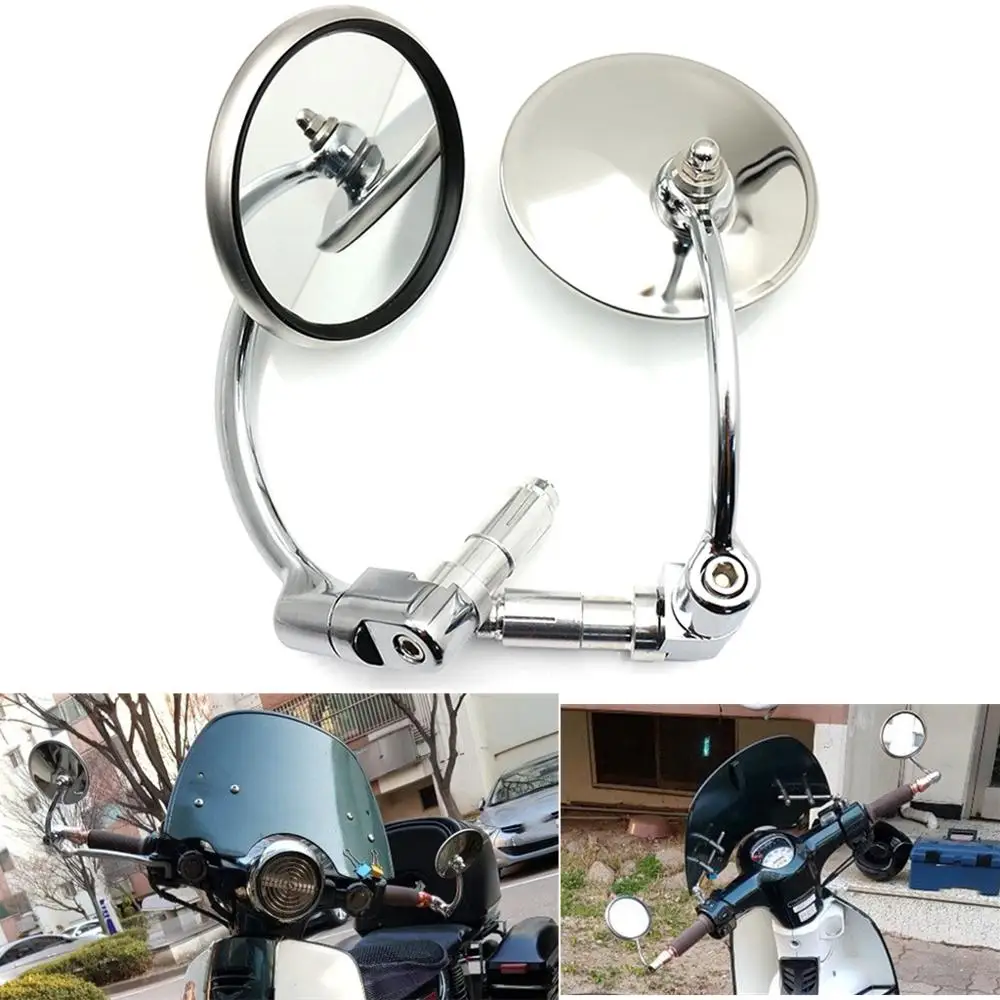 2 pcs Universal Chrome Round Rearview Mirrors Bar End Side Mirrors for Motorcycle Chopper Scooter Cafe Racer Accessories