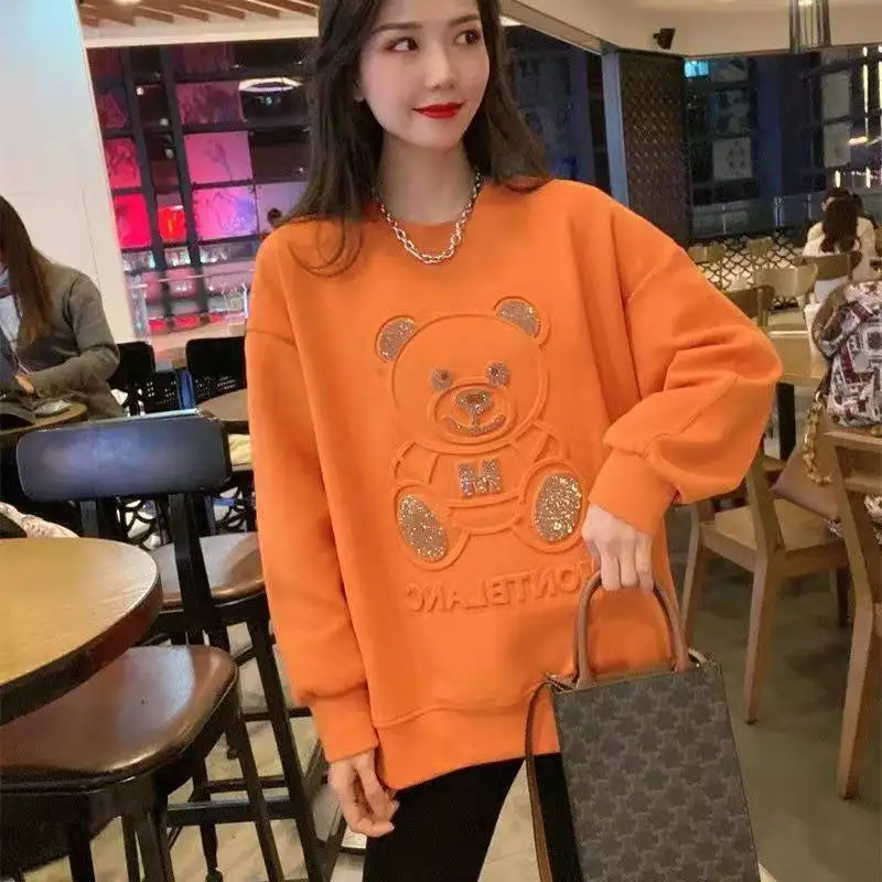 Кавайная одежда свитшоты женская на осень 2021 дизайнерские толстовки со стразами