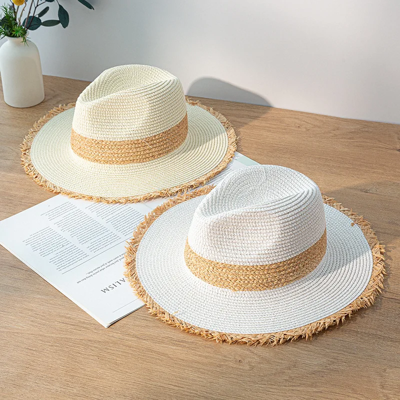 Ladies Summer Hat Retro Color Matching Straw Sunscreen Sun Visor Jazz Top Big Brim Vacation Beach | Аксессуары для одежды