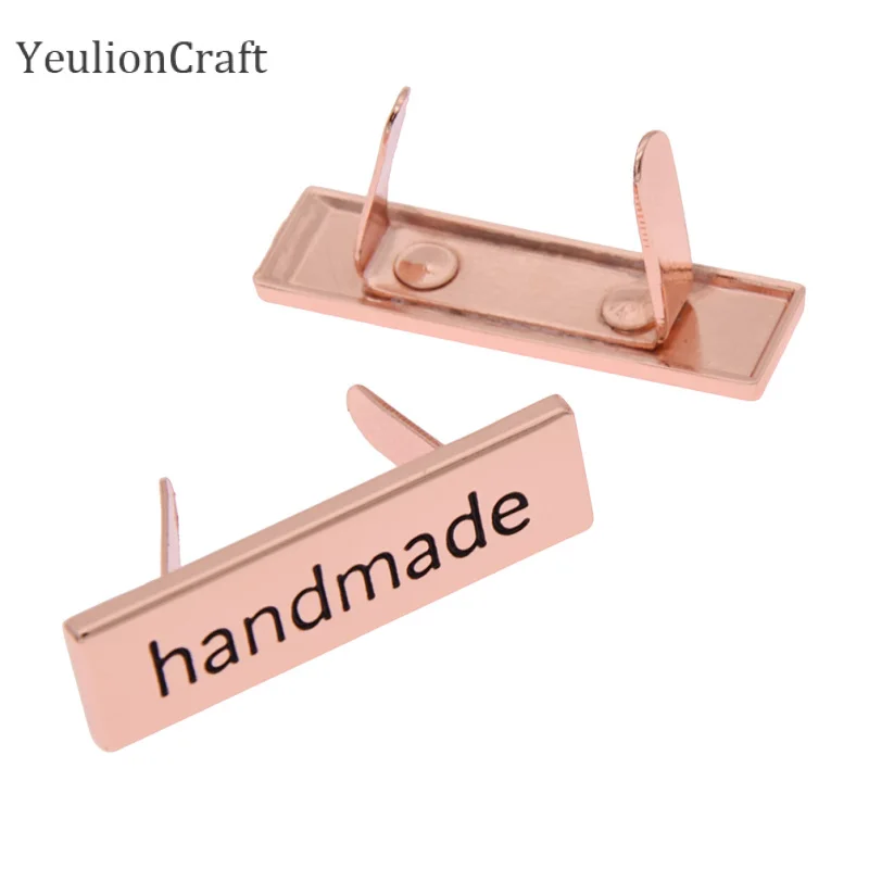 

Chzimade 10Pcs/lot Gold Silver Color Metal Handmade Garment Labels Tags For Bags Hand Made Letter Printed Diy Sewing Labels