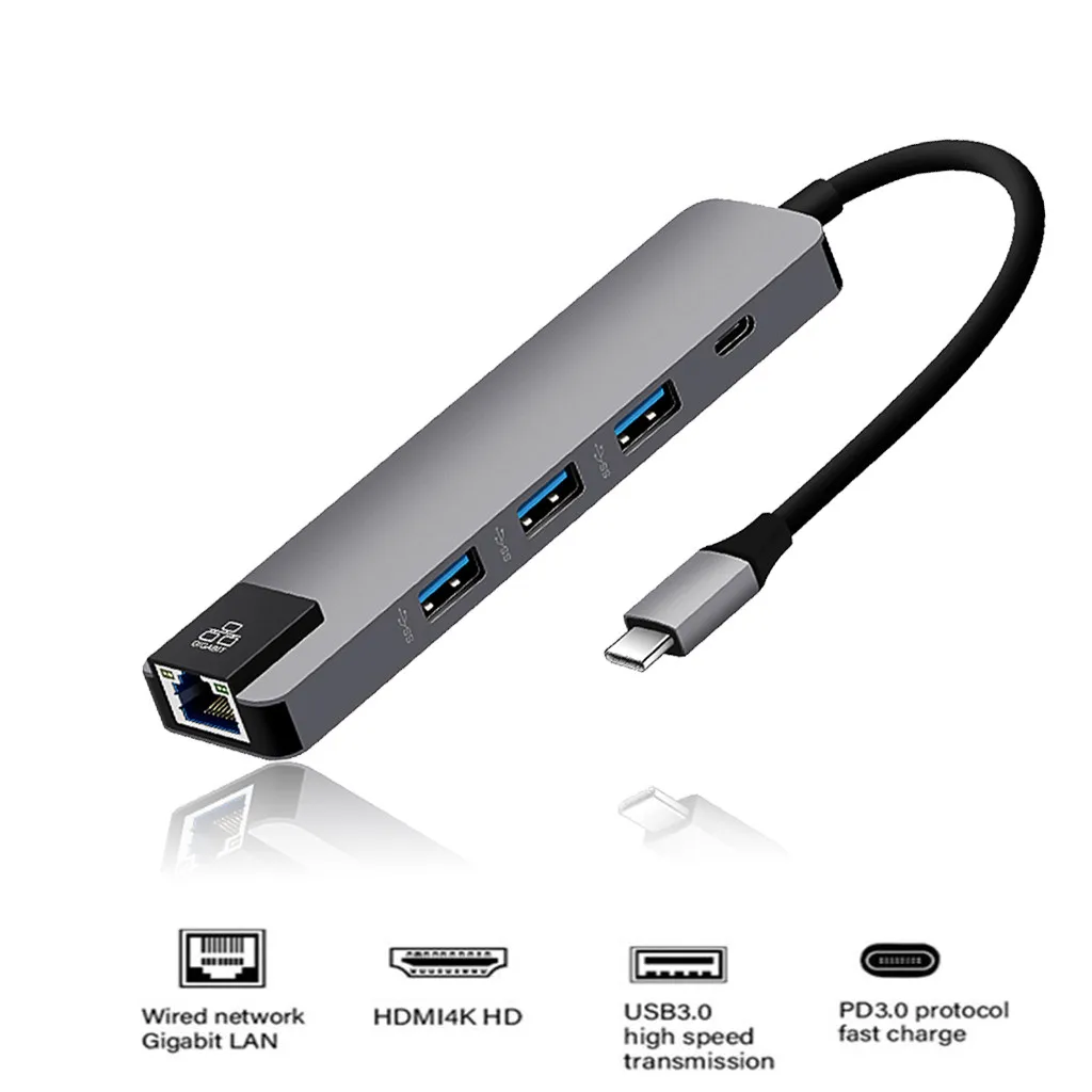 Высококачественный usb хаб Heat 5in1 концентратор USB type C 4K Hdmi гигабитный Ethernet RJ45 LAN