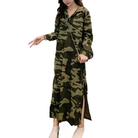 long sleeve dress maxi for girls autumn 2022 loose casual women cotton blend camouflage side high split basic clothes