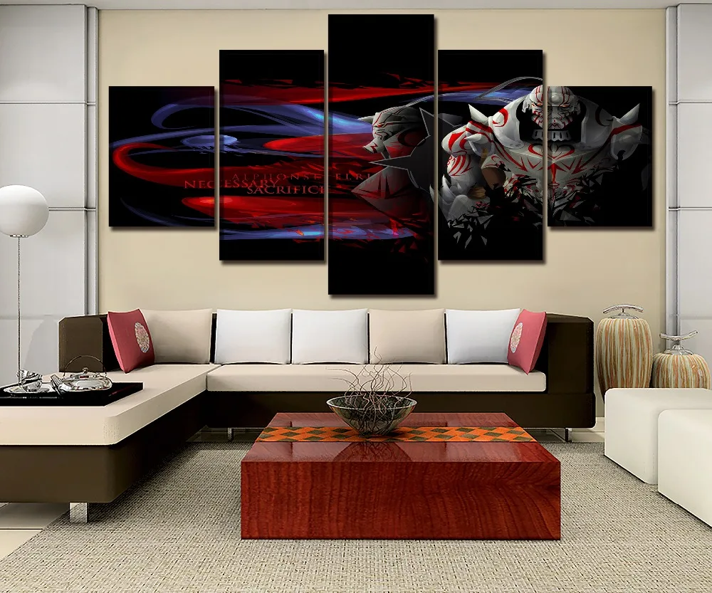Холщовая печать декор для гостиной настенный модульный плакат 5 панелей аниме
