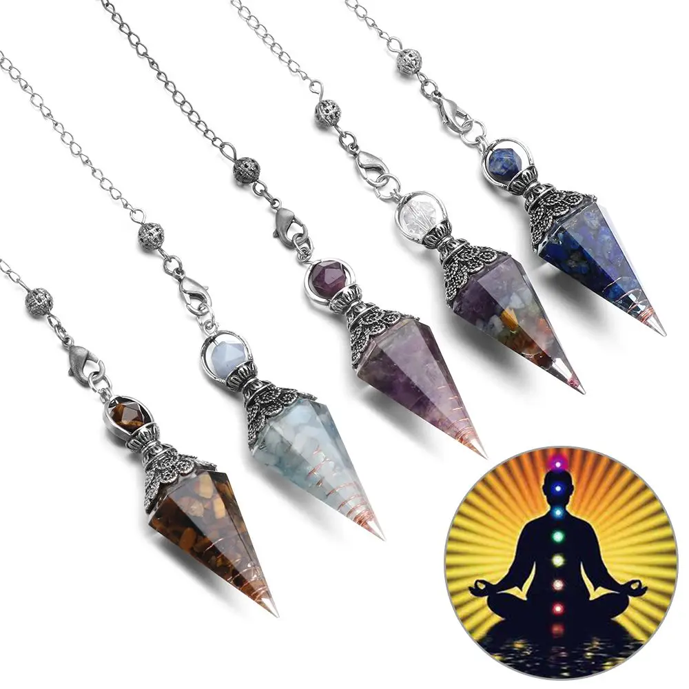 

Reiki Hexagonal Pendulum Dowsing Pendulum Divination Gemstone Chakra Crystal Pendant Neckalce