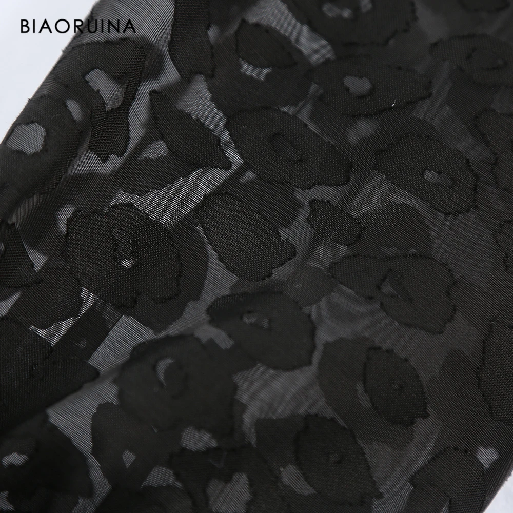 BIAORUINA женская черная леопардовая Сексуальная короткая рубашка с вышивкой и v