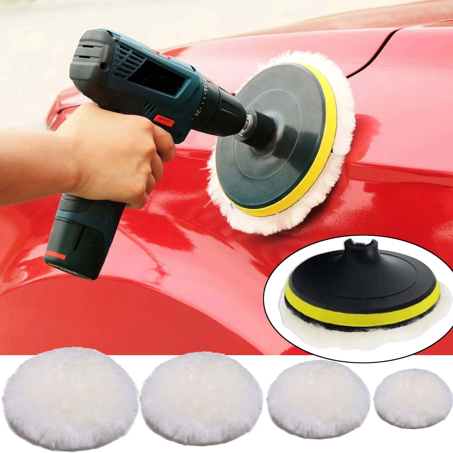 

4/5/6/7 Inch Wool Polishing Pad Car Polisher Machine Waxing Disc Car Beauty Waxing Self-Adhesive Disc Imitated Wool Sponge Pad