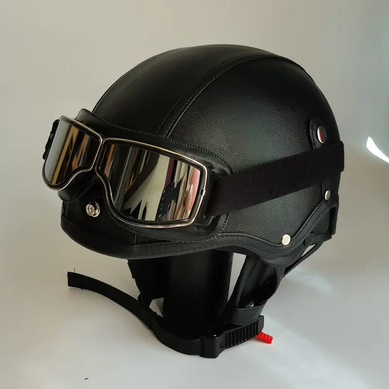 

Retro Leather Motorcycle Helmet Casco Moto Bicicleta Road Bike Riding Helmet Men Women Half Helmet Capacete Ciclismo