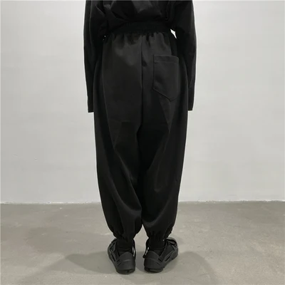 Home-made design dark warm fleece drawstring design straddle pants