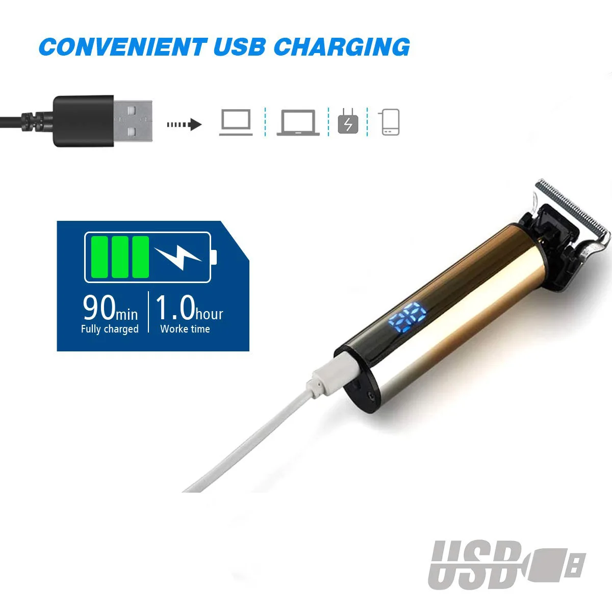 

Zero Gap Beard Shaver Mens Hair Clippers Professional Beard Trimmer Cordless USB Rechargeable Grooming Kits T-Blade Trimmer