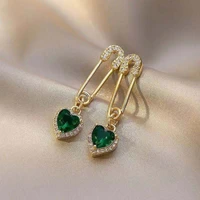 fashion green square crystal stone drop earrings for women stainless steel jewelry gold color metal earrings heart jewelry