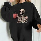Свитшот женский с принтом скелета, смешной винтажный пуловер оверсайз с круглым вырезом, уличная одежда
