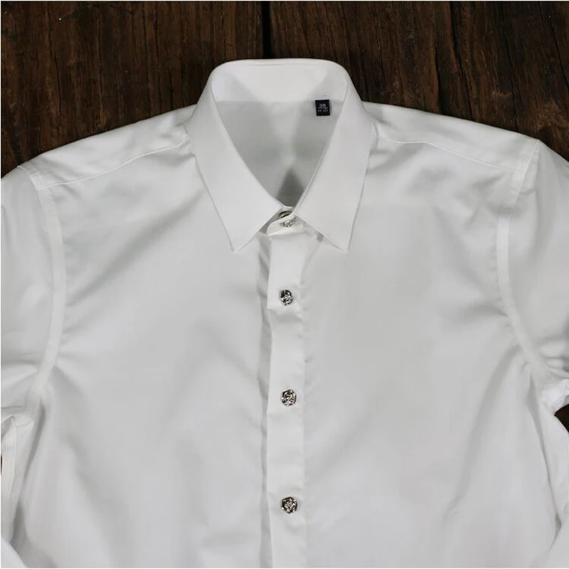 

Brand Men Shirt Luxury Gold Color Alloy Rose Button Chemise Long Sleeve Solid Slim Casual Shirts Pure Cotton clothes male