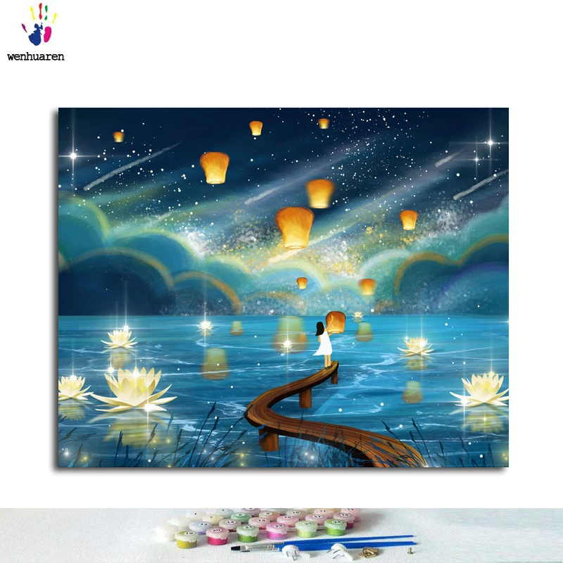 

Digital Oil Painting Art Oil Painting Digital Diy Little Girl and Kong Ming Deng Hand-filled Decorative Painting Oil Painting