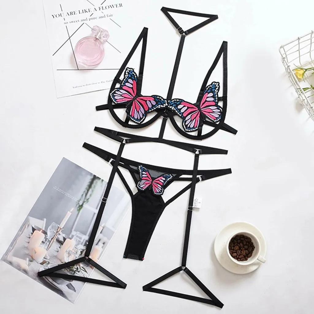 

Sexy Butterfly Lingerie Bra Set Women Sexy Bra and party set Erotic Porno Hollow Out Lingerie Underwear Sexy Garter Bra Set