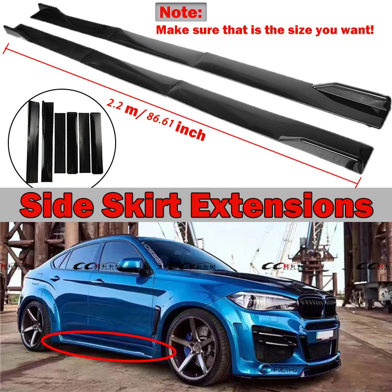 

86.6" Universal Car Side Skirt Extension Rocker Panel Splitters Lip For Honda for BMW etc.