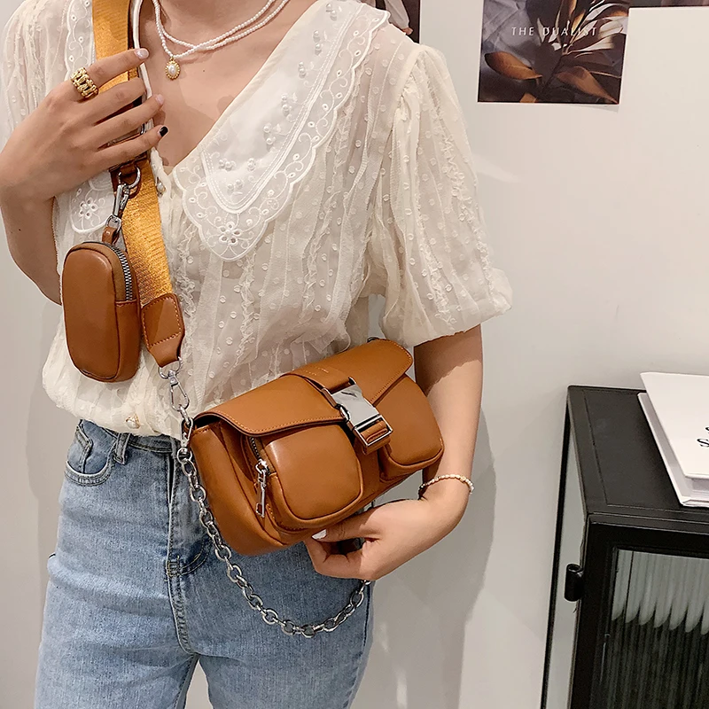 

Women Crossboy Bags 2021 New Leather Shoulder Bag With Coin Purse And Handbag Ladies Bag 2 Pieces Set Messenger Bags Retro Hobo