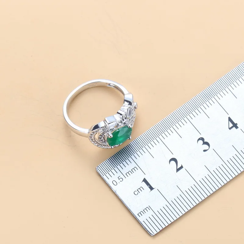 Женский комплект украшений Noble Green Zircon из сережек ожерелья и кольца 11 цветов