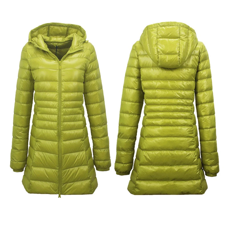 2019 светло зеленая длинная куртка с капюшоном женский пуховик легкая теплая
