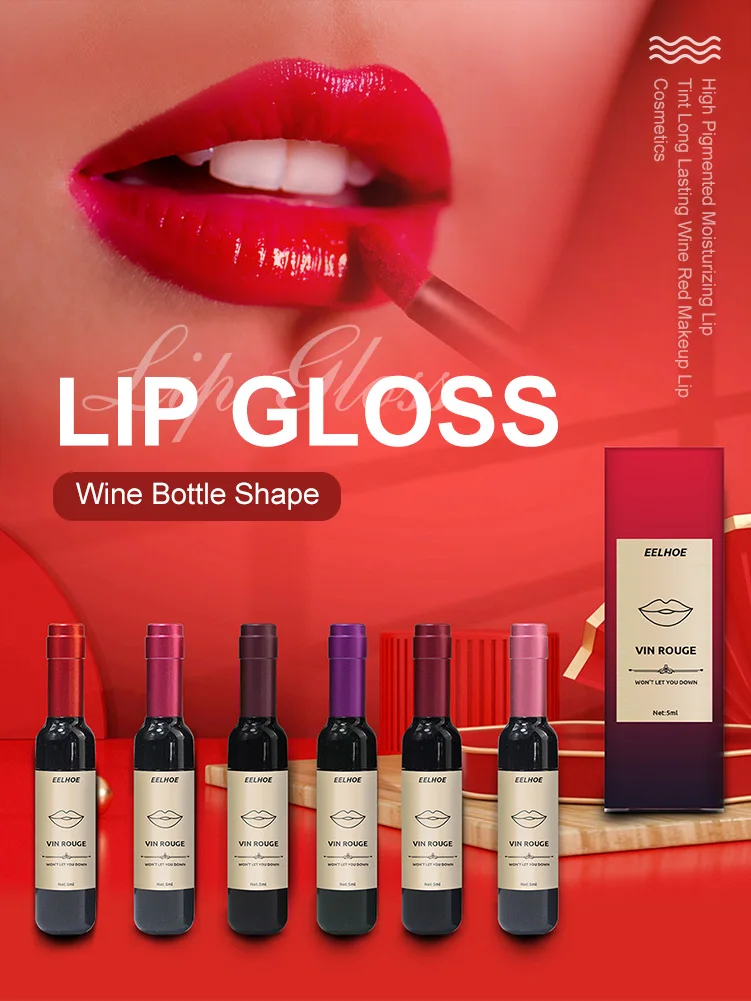 

New Wine Bottle Shape Lip Gloss High Pigmented Moisturizing Lip Tint Long Lasting Wine Red Makeup Lip Cosmetics Fast delivery