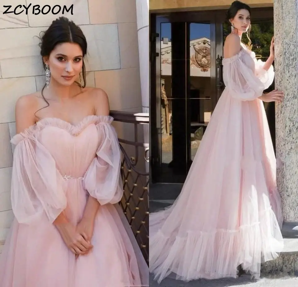

Pink Prom Dresses 2023 Women Formal Party Night Elegant Off The Shoulder Vestidos De Gala Tulle Graduation Long Evening Gowns
