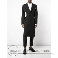 custom mens long style hollow out suit jacket loose personality youth asymmetric suit europe and america thin