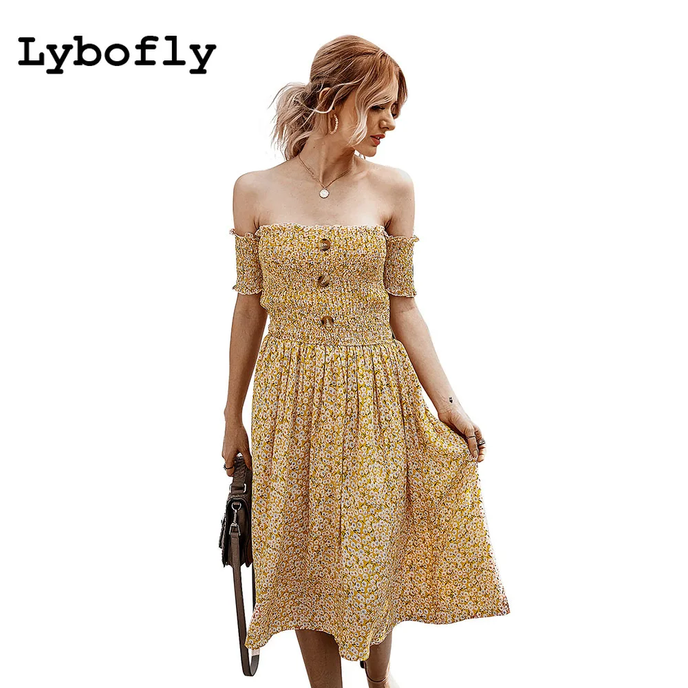 Летние Платья с цветочным принтом и воротником лодочкой новинка 2020 женское