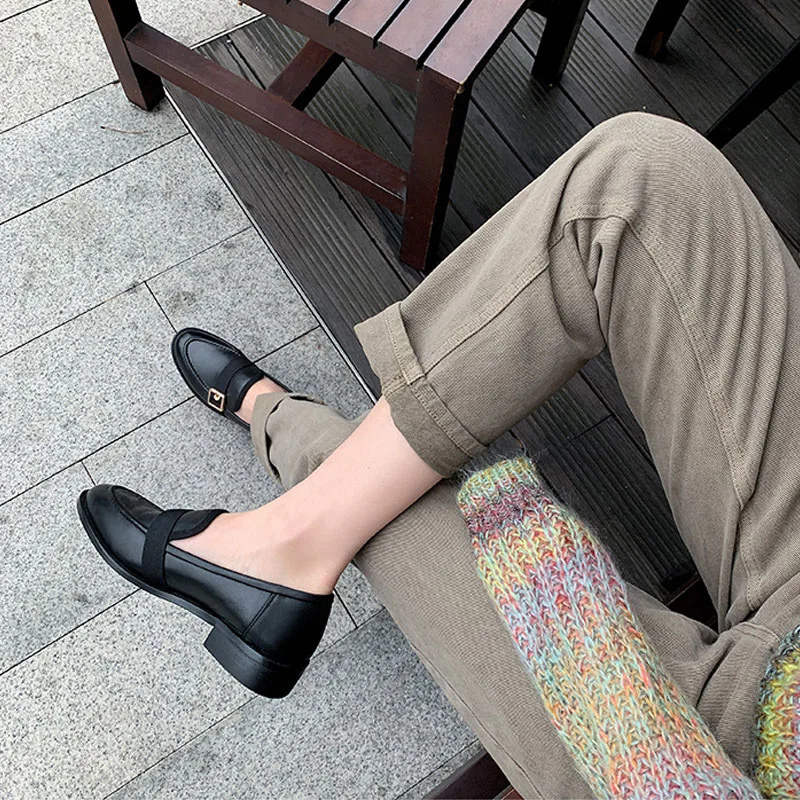 Женские лоферы без застежки Mordoan натуральная кожа квадратный носок плоская